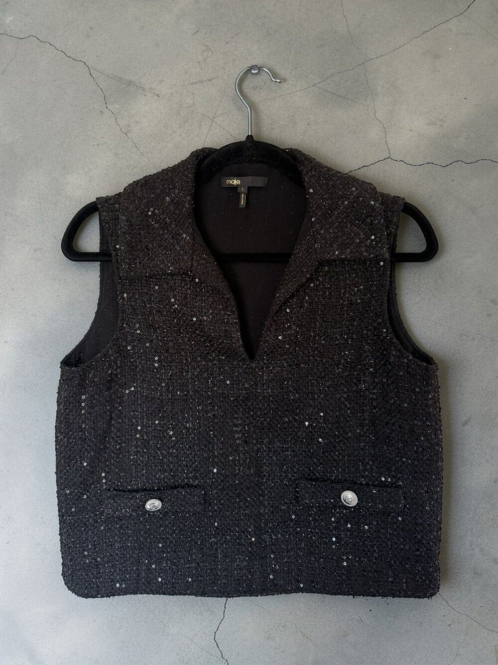 Maje Black Sequin Top FR 1 US S
